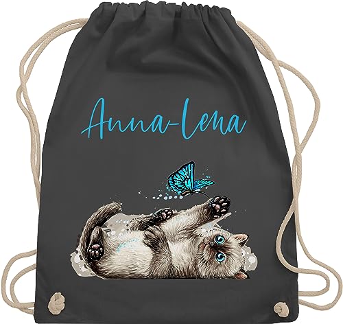 Turnbeutel Rucksack - Katzen - Süße verspielte Katze Cat - Unisize - Dunkelgrau - kindergarten name katzenmotiv kinder katzenliebhaberin mädchen katzenmotiven katzenbesitzerin cats für von Geschenk mit Namen personalisiert by Shirtracer