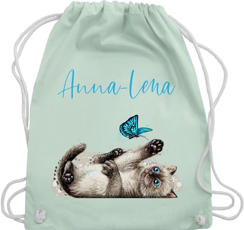 Turnbeutel Rucksack - Katzen - Süße verspielte Katze Cat - Unisize - Pastell Grün - für eine katzenliebhaberin kindergarten name namens druck und katzenmotiv personalisierter kinder von Geschenk mit Namen personalisiert by Shirtracer