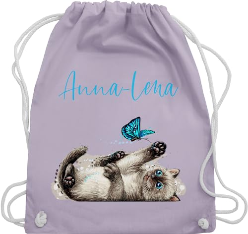 Turnbeutel Rucksack - Katzen - Süße verspielte Katze Cat - Unisize - Pastell Lila - für eine katzenliebhaberin personalisierte katzenmotiv katzenbesitzerin name katzenliebhaber kinder von Geschenk mit Namen personalisiert by Shirtracer