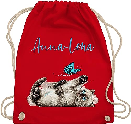 Turnbeutel Rucksack - Katzen - Süße verspielte Katze Cat - Unisize - Rot - katzenliebhaberin personalisierte katzenmotiv katzenliebhaber für katzenbesitzerin mädchen kindergarten katzenmotiven von Geschenk mit Namen personalisiert by Shirtracer