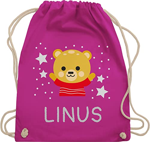 Turnbeutel Rucksack - Bären - Bär und Dein Name - Unisize - Fuchsia - kinder stoffbeutel tasche für kindergarten junge kindergartenrucksack mädchen teddy personalisierter turnsackerl kind beutel von Geschenk mit Namen personalisiert by Shirtracer