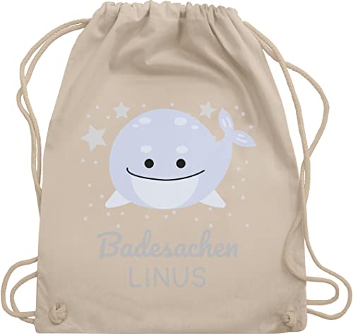 Turnbeutel Rucksack - Kita Beutel Wechselsachen Jungen - Badesachen Wal - Unisize - Naturweiß - baumwolle kitarucksäcke geschenke kindergartenkinder baumwoll kindergartentasche aus stoff von Geschenk mit Namen personalisiert by Shirtracer