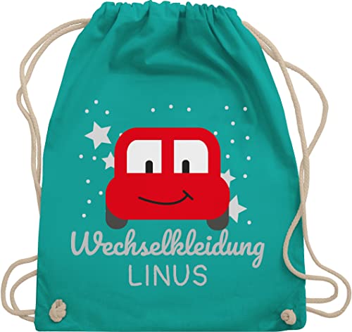 Turnbeutel Rucksack - Kita Beutel Wechselsachen Jungen - Wechselkleidung Auto - Unisize - Türkis - turnsackerl kindergarten wechselbeutel personalisierte wechselwäsche beutelrucksäcke für von Geschenk mit Namen personalisiert by Shirtracer