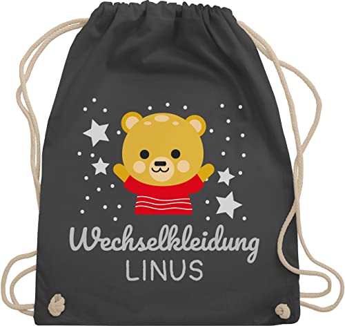 Turnbeutel Rucksack - Kita Beutel Wechselsachen Jungen - Wechselkleidung Bär - Unisize - Dunkelgrau - personalisierte kindergartentasche wechselbeutel kindergarten stoffbeutel baumwolle von Geschenk mit Namen personalisiert by Shirtracer