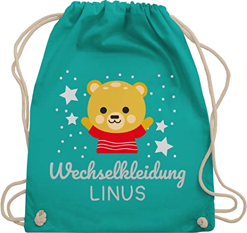 Turnbeutel Rucksack - Kita Beutel Wechselsachen Jungen - Wechselkleidung Bär - Unisize - Türkis - personalisierte wechselbeutel kindergarten stoffbeutel name kindergartenbeutel wechselwäsche von Geschenk mit Namen personalisiert by Shirtracer