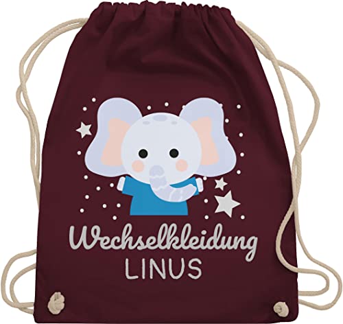 Turnbeutel Rucksack - Kita Beutel Wechselsachen Jungen - Wechselkleidung Elefant - Unisize - Bordeauxrot - kindergarten wechselbeutel fuer baumwolle name buben für kindergartenkind turn junge jungs von Geschenk mit Namen personalisiert by Shirtracer