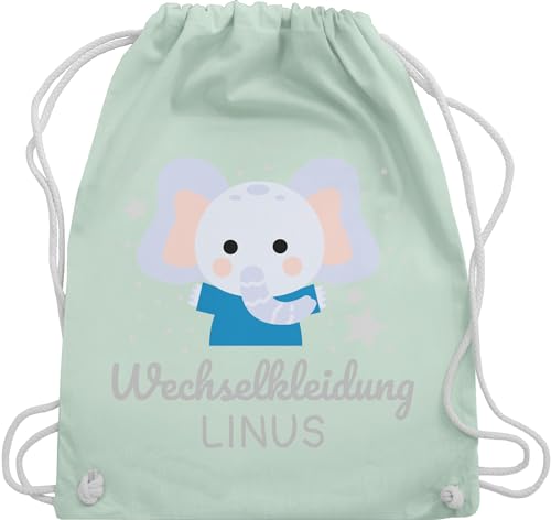 Turnbeutel Rucksack - Kita Beutel Wechselsachen Jungen - Wechselkleidung Elefant - Unisize - Pastell Grün - mädchen kindergartentasche name kindergarten stoffbeutel kordelzug kinder kitarucksäcke von Geschenk mit Namen personalisiert by Shirtracer