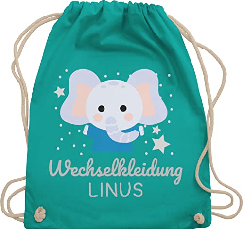 Turnbeutel Rucksack - Kita Beutel Wechselsachen Jungen - Wechselkleidung Elefant - Unisize - Türkis - kindergarten kindergartenrucksack mädchen name kind stoffrucksack kinder stoffbeutel von Geschenk mit Namen personalisiert by Shirtracer