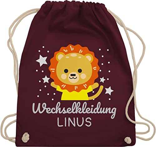 Turnbeutel Rucksack - Kita Beutel Wechselsachen Jungen - Wechselkleidung Löwe - Unisize - Bordeauxrot - jungs tasche kindergarten personalisierte turnbeute stoffbeutel kind von Geschenk mit Namen personalisiert by Shirtracer