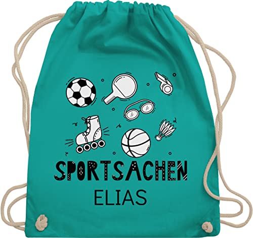 Turnbeutel Rucksack - Kita Beutel Wechselsachen Mädchen - Sportsachen - Fussball Tischtennis Schwimmen Basketball - Unisize - Türkis - stoffrucksack kinder personalisierter kindergartenrucksack von Geschenk mit Namen personalisiert by Shirtracer