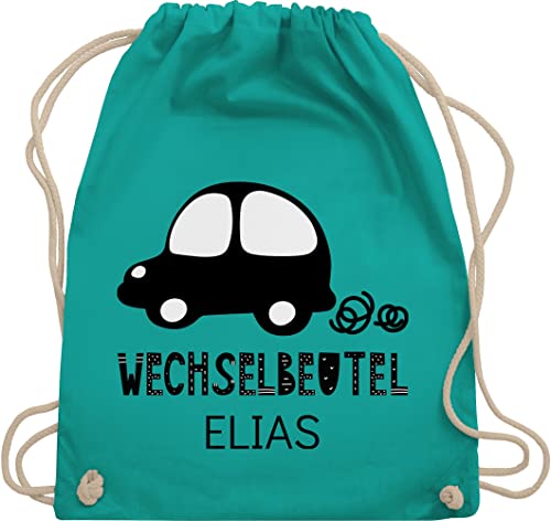 Turnbeutel Rucksack - Kita Beutel Wechselsachen Mädchen - Wechselbeutel mit Auto - Unisize - Türkis - jungs tasche kindergarten wechselkleidung baumwolle jungen kindergartenkind name kind von Geschenk mit Namen personalisiert by Shirtracer