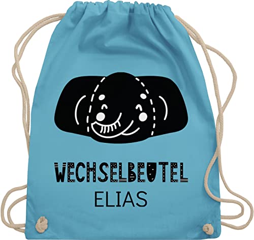 Turnbeutel Rucksack - Kita Beutel Wechselsachen Mädchen - Wechselbeutel mit Elefant - Unisize - Hellblau - turnsackerl elefanten personalisierte stoffbeutel kindergarten kindergartenkind von Geschenk mit Namen personalisiert by Shirtracer