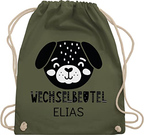 Turnbeutel Rucksack - Kita Beutel Wechselsachen Mädchen - Wechselbeutel mit Hund - Unisize - Olivgrün - tasche kindergarten wechselkleidung buben name wechselwäsche personalisierter für jungs von Geschenk mit Namen personalisiert by Shirtracer