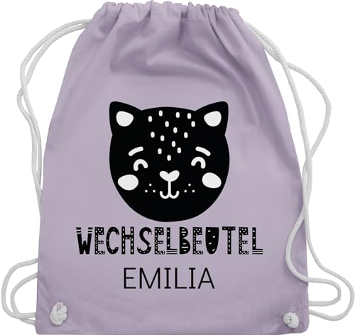 Turnbeutel Rucksack - Kita Beutel Wechselsachen Mädchen - Wechselbeutel mit Katze - Unisize - Pastell Lila - wechselkleidung kindergarten stoffbeutel name baumwolle personalisierter wechselwäsche von Geschenk mit Namen personalisiert by Shirtracer