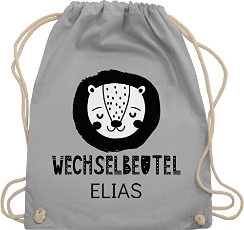 Turnbeutel Rucksack - Kita Beutel Wechselsachen Mädchen - Wechselbeutel Löwe - Unisize - Hellgrau - personalisierte wechselkleidung beuteltasche kindergarten kindergartenrucksack jungen von Geschenk mit Namen personalisiert by Shirtracer