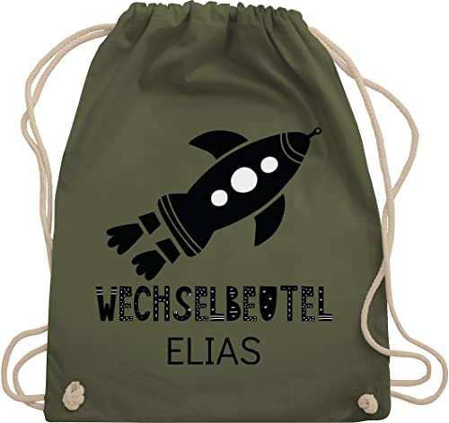 Turnbeutel Rucksack - Kita Beutel Wechselsachen Mädchen - Wechselbeutel mit Rakete - Unisize - Olivgrün - kinder stoffbeutel kindergarten wechselkleidung sport name personalisierter gym baumwolle von Geschenk mit Namen personalisiert by Shirtracer