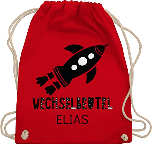 Turnbeutel Rucksack - Kita Beutel Wechselsachen Mädchen - Wechselbeutel mit Rakete - Unisize - Rot - wechselkleidung kindergartenbeutel kindergarten stoffbeutel personalisierter von Geschenk mit Namen personalisiert by Shirtracer