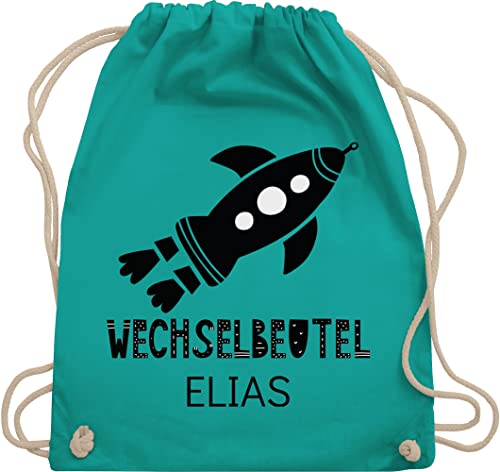 Turnbeutel Rucksack - Kita Beutel Wechselsachen Mädchen - Wechselbeutel mit Rakete - Unisize - Türkis - tasche kindergarten wechselkleidung turn kindergartentasche jungen name kordel stoffbeutel von Geschenk mit Namen personalisiert by Shirtracer