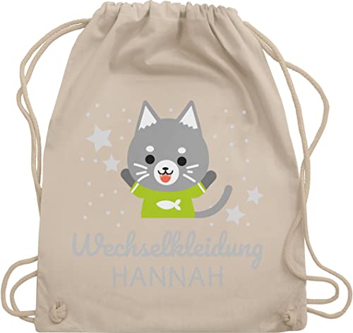 Turnbeutel Rucksack - Kita Beutel Wechselsachen Mädchen - Wechselkleidung Katze - Unisize - Naturweiß - kindergarten stoffbeutel baumwolle für kindergartenrucksack jungen von Geschenk mit Namen personalisiert by Shirtracer