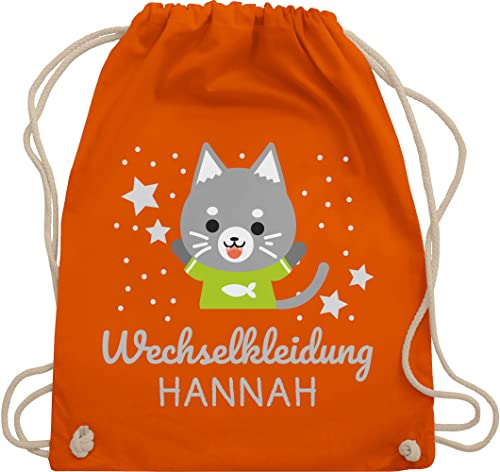 Turnbeutel Rucksack - Kita Beutel Wechselsachen Mädchen - Wechselkleidung Katze - Unisize - Orange - stoffbeutel kindergarten wechselbeutel personalisierte beutelrucksäcke für kindergartenbeutel von Geschenk mit Namen personalisiert by Shirtracer
