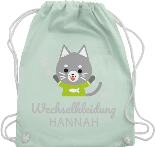 Turnbeutel Rucksack - Kita Beutel Wechselsachen Mädchen - Wechselkleidung Katze - Unisize - Pastell Grün - kinderbeutel kindergarten personalisierter kindergartenrucksack für jungs von Geschenk mit Namen personalisiert by Shirtracer