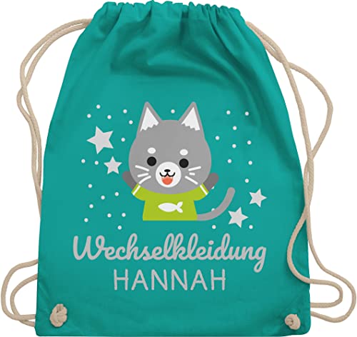 Turnbeutel Rucksack - Kita Beutel Wechselsachen Mädchen - Wechselkleidung Katze - Unisize - Türkis - stoffbeutel kindergarten wechselbeutel personalisierte beutelrucksäcke für kindergartenbeutel von Geschenk mit Namen personalisiert by Shirtracer