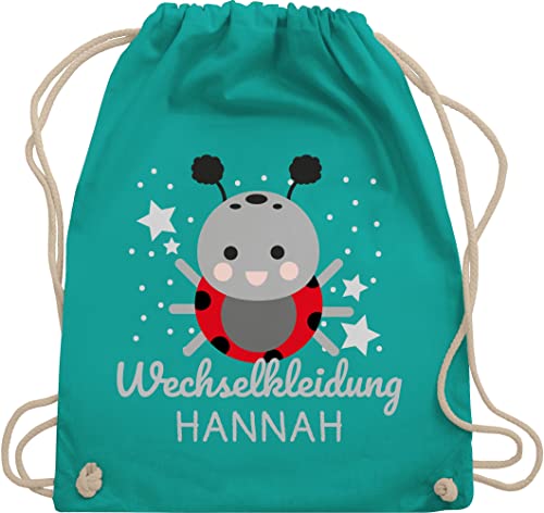 Turnbeutel Rucksack - Kita Beutel Wechselsachen Mädchen - Wechselkleidung Marienkäfer - Unisize - Türkis - stoffbeutel wechselklamotten kindergarten wechselbeutel personalisierte wechselkleider von Geschenk mit Namen personalisiert by Shirtracer