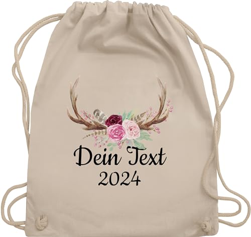 Turnbeutel Rucksack - Kompatibel Oktoberfest - Dein Text und Geweih - Unisize - Naturweiß - hirschgeweih taschen trachtenrucksäcke bayrische stoffbeutel oktoberfest-tasche bayrisch tasche von Geschenk mit Namen personalisiert by Shirtracer