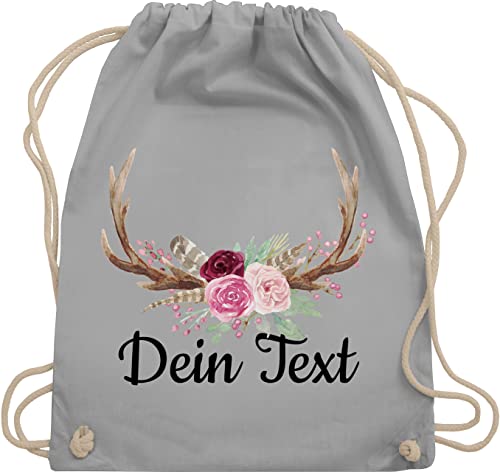 Turnbeutel Rucksack - Kompatibel Oktoberfest - Geweih mit Text - Unisize - Hellgrau - bayrischer abend stofftasche trachtenrucksack bayrisches turnen beutel bayern tasche taschen turnsack von Geschenk mit Namen personalisiert by Shirtracer