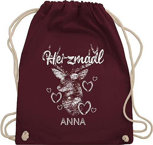 Turnbeutel Rucksack - Kompatibel Oktoberfest - Herzmadl mit Hirsch und Herzen - Unisize - Bordeauxrot - sackerl beutel turnsackerl baumwolle baumwoll stoff oktoberfest-tasche trachtenrucksack von Geschenk mit Namen personalisiert by Shirtracer