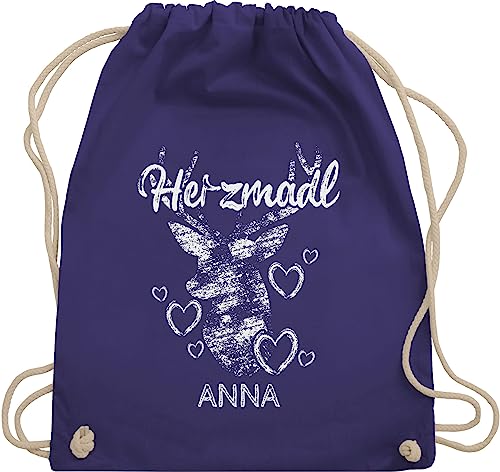 Turnbeutel Rucksack - Kompatibel Oktoberfest - Herzmadl mit Hirsch und Herzen - Unisize - Lila - beutel baumwolle oktoberfest-tasche trachtenrucksäcke bayrisch herz sportbeutel trachten tasche von Geschenk mit Namen personalisiert by Shirtracer