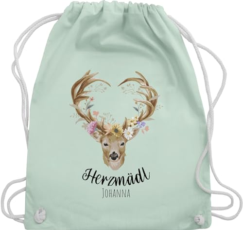 Turnbeutel Rucksack - Kompatibel Oktoberfest - Herzmädl Hirsch Geweih Hirschgeweih Madl - Unisize - Pastell Grün - tasche trachtenrucksack trachten stoffbeutel trachtenrucksäcke bayrische von Geschenk mit Namen personalisiert by Shirtracer