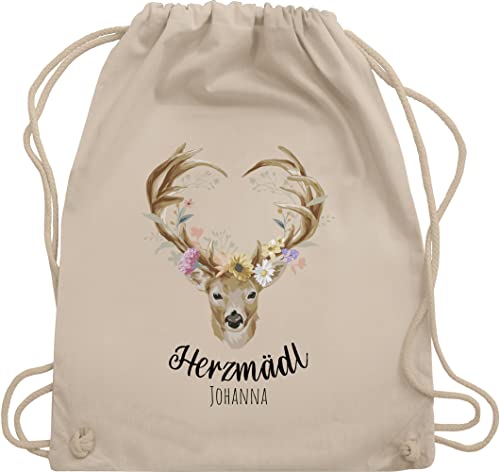 Turnbeutel Rucksack - Kompatibel Oktoberfest - Herzmädl Hirsch Geweih Hirschgeweih Madl - Unisize - Naturweiß - stofftasche bayrisch tasche bayrischer abend stoffbeutel sportbeutel turnsack beutel von Geschenk mit Namen personalisiert by Shirtracer