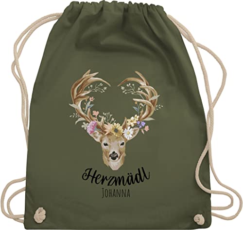 Turnbeutel Rucksack - Kompatibel Oktoberfest - Herzmädl Hirsch Geweih Hirschgeweih Madl - Unisize - Olivgrün - turnsack baumwolle beutel baumwoll trachtenrucksack bayrischer abend herzmadl von Geschenk mit Namen personalisiert by Shirtracer