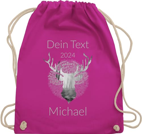 Turnbeutel Rucksack - Kompatibel Oktoberfest - Tag Cloud - Hirsch und Name in Silbergrau - Unisize - Fuchsia - stoffbeutel bayern sportbeutel stofftasche beutel oktoberfest-tasche bayrisch taschen von Geschenk mit Namen personalisiert by Shirtracer