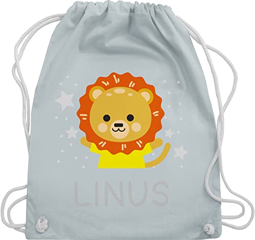 Turnbeutel Rucksack - Löwen - Löwe Name - Unisize - Pastell Blau - kindergarten tasche kita beutel mädchen sporttasche personalisierte taschen kinderrucksack kind kinderturnbeutel junge von Geschenk mit Namen personalisiert by Shirtracer