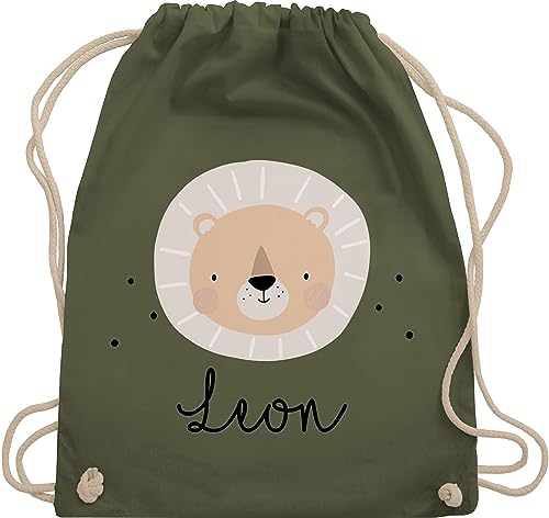 Turnbeutel Rucksack - Süßes Löwenmotiv Löwe Löwen König der Tiere - Unisize - Olivgrün - personalisierte wechselkleidung beutel kindergartentasche tier leon turnsäckchen kinder von Geschenk mit Namen personalisiert by Shirtracer