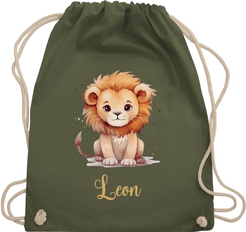 Turnbeutel Rucksack - Löwen - Zootiere - Löwe König der Tiere Leu - Unisize - Olivgrün - kindergarten kinder kita mädchen beutel personalisierte kinderrucksack junge kindergartentasche von Geschenk mit Namen personalisiert by Shirtracer