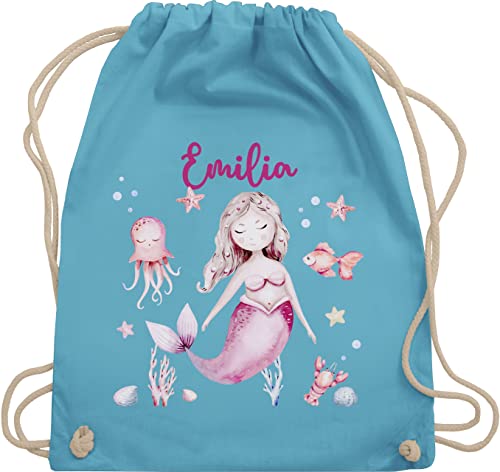 Turnbeutel Rucksack - Meerjungfrau Nymphe Nixe - Unisize - Hellblau - turnen tasche meerjungfrauen personalisierte beutel bag taschen baumwolle kinderturnbeutel stoffbeutel turn baumwoll kinder von Geschenk mit Namen personalisiert by Shirtracer