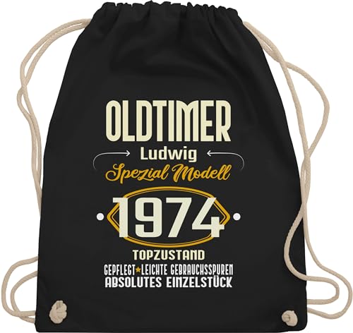 Turnbeutel Rucksack - 50. Geburtstag - Oldtimer Spezial Modell 1974 - zum Fünfzigsten - eigener Name - hell - Unisize - Schwarz - 50 1972 stoffbeutel fünfziger 1973 turnsack 50.geburtstag beutel von Geschenk mit Namen personalisiert by Shirtracer