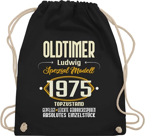 Turnbeutel Rucksack - 50. Geburtstag - Oldtimer Spezial Modell 1975 - zum Fünfzigsten - eigener Name - hell - Unisize - Schwarz - 50 1973 stofftasche fünfziger 1974 stoffbeutel 50.geburtstag von Geschenk mit Namen personalisiert by Shirtracer