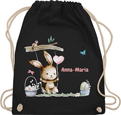 Turnbeutel Rucksack - Ostergeschenke Ostern - Hase Süß Kinder - Unisize - Schwarz - stoffbeutel name kindergarten osterhasentasche oster hasen baumwollrucksack sporttasche osterhase osterhasen von Geschenk mit Namen personalisiert by Shirtracer