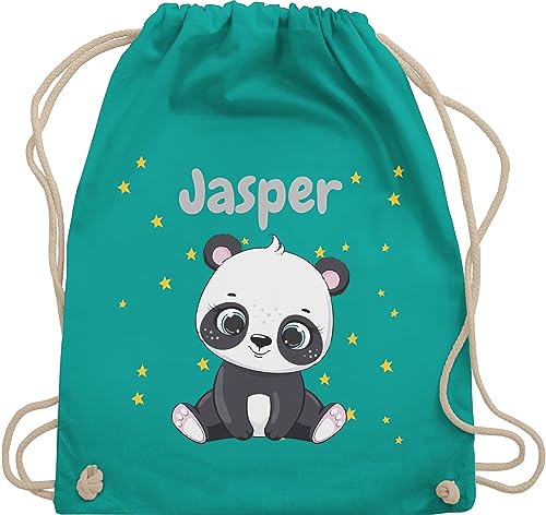 Turnbeutel Rucksack - Süßer Panda Pandabär Pandabären - Unisize - Türkis - name kinder baumwolle personalisierter bär personalisierte von Geschenk mit Namen personalisiert by Shirtracer