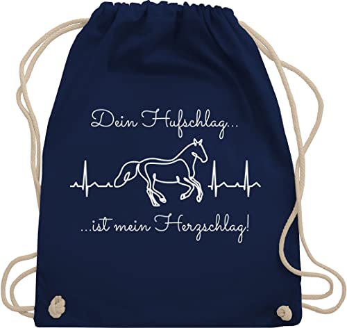 Turnbeutel Rucksack - Pferd - Dein Hufschlag ist mein Herzschlag Pferde - Unisize - Navy Blau - geschenke für pferdefans sportbeutel baumwolle sporttasche mädchen schule pferdemotive turnsackerl von Geschenk mit Namen personalisiert by Shirtracer