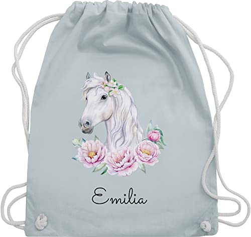 Turnbeutel Rucksack - Pferde - Pferdemotiv Pferdekopf Pferd Name - Unisize - Pastell Blau - sportrucksack beutel kindergarten mädchen geschenke für reiterin rucksäcke tasche reitersachen von Geschenk mit Namen personalisiert by Shirtracer