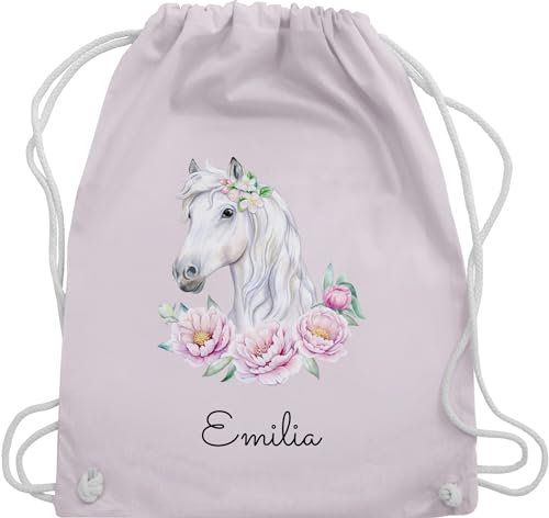 Turnbeutel Rucksack - Pferde - Pferdemotiv Pferdekopf Pferd Name - Unisize - Pastell Rosa - turnsackerl mädchen kindergarten personalisierte reiten turnen beutel kita tasche pferdegeschenk von Geschenk mit Namen personalisiert by Shirtracer