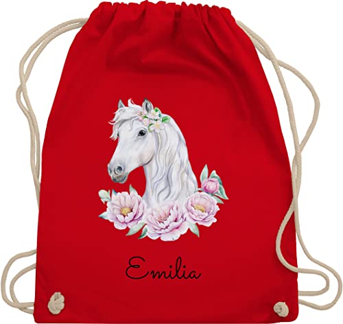 Turnbeutel Rucksack - Pferde - Pferdemotiv Pferdekopf Pferd Name - Unisize - Rot - mädchen pferderucksäcke pferden pferdemädchen beutel personalisierter pferderucksack pferdeliebhaber von Geschenk mit Namen personalisiert by Shirtracer