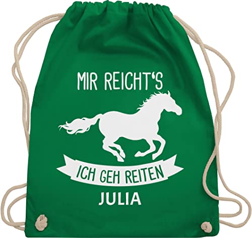 Turnbeutel Rucksack - Pferd Pferde - Mir reichts ich geh reiten - Unisize - Grün - geschenke für reiterin turnen beutel turnsackerl mädchen kindergarten reitersachen sportbeutel baumwolle von Geschenk mit Namen personalisiert by Shirtracer