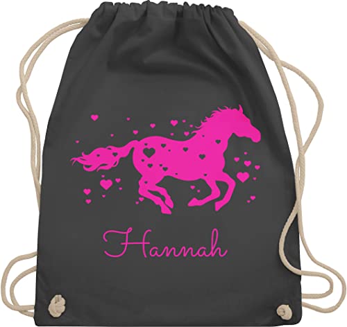 Turnbeutel Rucksack - Pferd - Pferde Geschenk Mädchen - Unisize - Dunkelgrau - turnsack kindergarten kita beutel wechselsachen pferdefans taschen sporttasche für die schule von Geschenk mit Namen personalisiert by Shirtracer