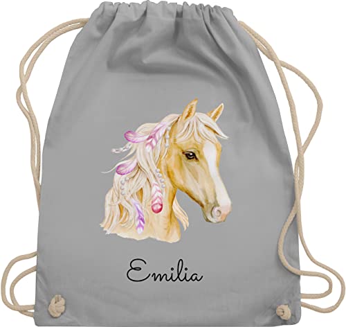 Turnbeutel Rucksack - Pferd Pferde - Pferdekopf - Unisize - Hellgrau - personalisierter beutel wechselkleidung mädchen pferdesport backpack stoffbeutel kindergarten geschenke für pferdefans von Geschenk mit Namen personalisiert by Shirtracer